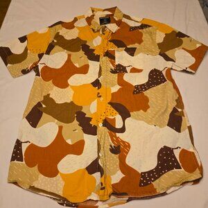 Massive Men’s Funky Print Shirt L | Retro‎ Camo Earth Tones